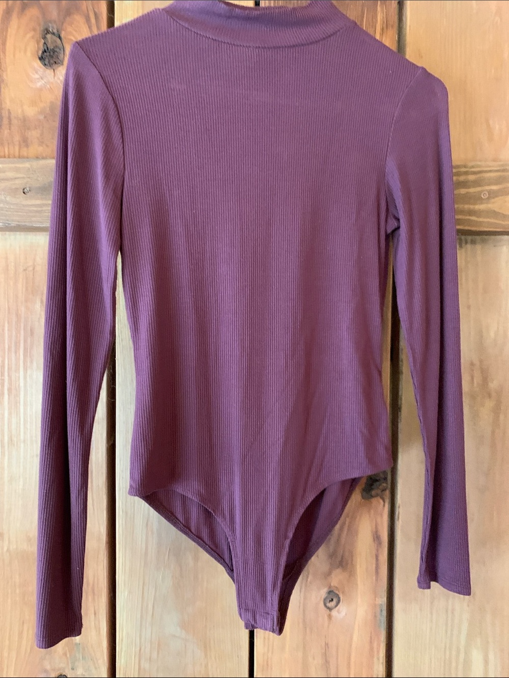 ELF Long-Sleeve Ribbed Mock-Neck Bodysuit in Plum